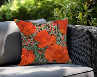 Almofada para áreas externas Vibrant Poppies: Almofada colorida para jardim e pátio