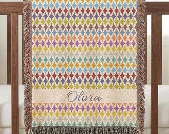 Personalized Mid Century Modern Woven Blanket | Vintage Circus Pattern