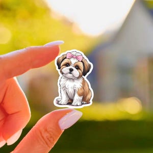 Süßer Shih Tzu Welpe Aufkleber Kawaii Portrait Hundeaufkleber Rosa Aufkleber Haustierliebe Aufkleber Vinyl Wasserflasche Laptop Aufkleber Becheraufkleber