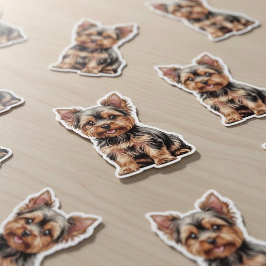 Yorkie Sticker Kawaii Puppy Vinyl Dog Portrait Decal for Laptop Water ...