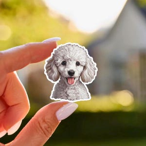 Cute White Poodle Sticker Kawaii Dog Portrait Vinyl Decal Cute Puppy Dog for Laptop Water Bottle Pet Lover Gift Matte Waterproof Sticker