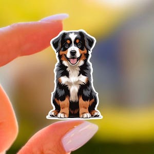 Sticker Berner sennenhond – kawaii puppyvinyl, mat waterdicht voor laptop, bidon en hondenliefhebber