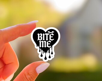 Bite Me Black Heart Sticker – Halloween Y2K Retro Vinyl Decal
