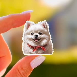 White Pomeranian Sticker Kawaii Puppy Portrait Vinyl Decal for Laptop Water Bottle Matte Waterproof