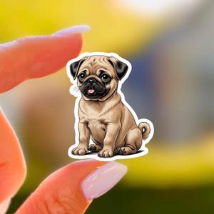 Cute Sitting Pug Puppy Sticker Kawaii Dog Vinyl Sticker Laptop Water Bottle Decal Pet Lover Gift