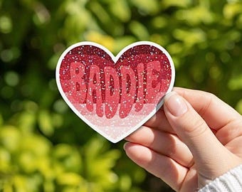 Baddie Sticker, Pink Gradient Heart, Holographic Vinyl Decal