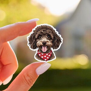 Brown Poodle Sticker Kawaii Puppy Portrait Vinyl Decal for Laptop Water Bottle Matte Waterproof