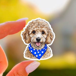 Cute Apricot Poodle Portrait Sticker with Bandana Mini Puppy Dog Vinyl Laptop Water Bottle Dog Lover Gift