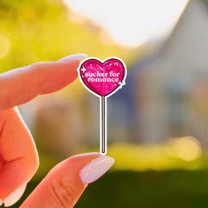 Sucker For Romance Sticker Lollipop Kindle Book Lover Cute Girly Bookish Vinyl Decal for Laptop Water Bottle Planner Journal Gift Fun