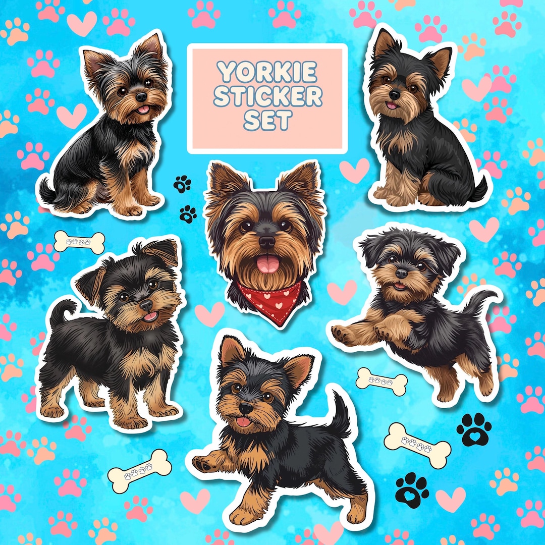 Yorki Sticker Transparent Yorkie Sticker Bundle: 6 Kawaii Puppy Waterproof Vinyl Decals - Etsy