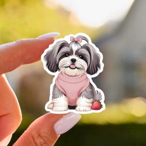 Sticker mignon chiot Shih Tzu Sticker fraise Sticker Girly Kawaii Vinyle mat Sticker pour ordinateur portable Sticker bouteille d'eau Sticker cadeau