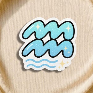 Aquarius Zodiac Sticker Cute Matte Vinyl Decal with Waves and Stars Waterproof Sticker for Laptop Water Bottle Planner Journal Gift Fun
