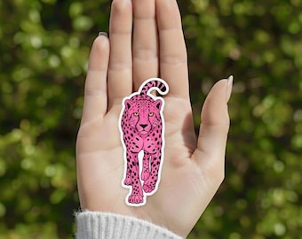 Pink Cheetah Waterproof Vinyl Sticker, Leopard Print Decal