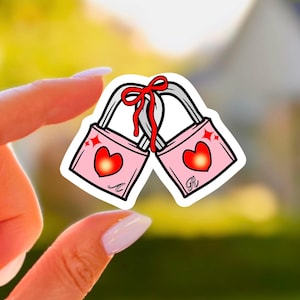 Pegatina personalizada con iniciales de candado, regalo para parejas, pegatina de aniversario, lazo rosa, pegatina de amor, pegatina retro Y2K para botella de agua.