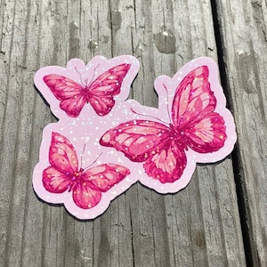 Pink Butterfly Sticker – Waterproof Iridescent Vinyl Decal