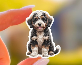 Bernedoodle Aufkleber Kawaii Welpe Portrait Vinyl Aufkleber für Laptop Wasserflasche Matt Wasserdicht