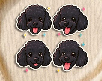 Black Poodle Sticker Set: Waterproof Vinyl Dog Head Decals
