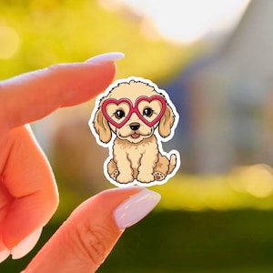 Süsser Pudel Aufkleber 2000s Vibe Aufkleber Kawaii Hundeaufkleber Pink Herz Brillenaufkleber Haustieraufkleber Vinyl Wasserflasche Laptop Aufkleber