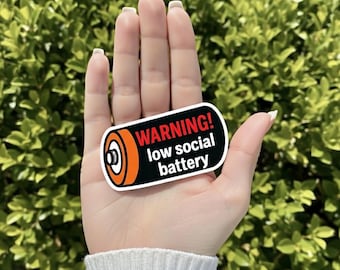 Warnung vor schwacher sozialer Batterie Aufkleber, lustiges Batteriesymbol Vinyl Aufkleber für Laptops & Wasserflaschen