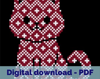 Fair Isle Cat Cross Stitch Pattern - Festive Cat for Hoops & Frames - 64x64 Stitch Pattern - 14ct Aida - Instant PDF Download
