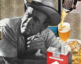 Vintage Cowboy Collage Art - 70s Handmade Magazine Print