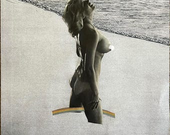 Rainbow Beach Collage Art Print, Erotic Woman