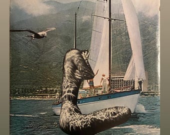 Land Ho Art Print: Sea Serpent & Sailboat Collage