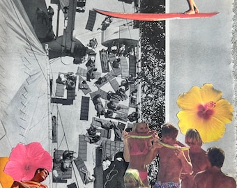 Retro Beach Collage Art Print: "The Wet Set"
