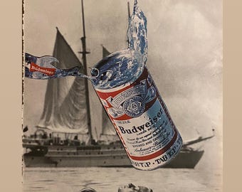 Seaward: Budweiser Beer, Ocean Print, Vintage Nautical Art