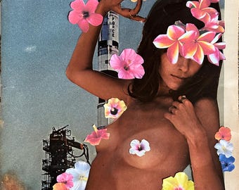 Bloom Art Print | Retro Space Collage with Flowers