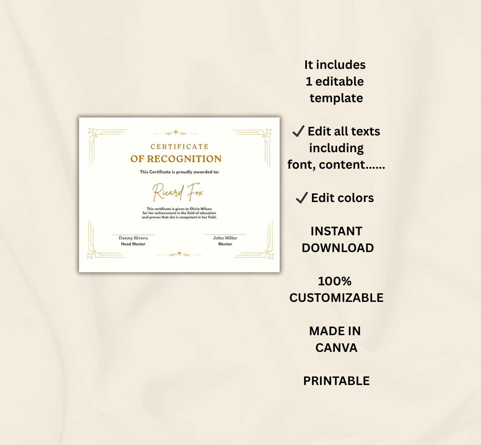 Adults Editable Recognition Certificate! Printable Award Recognition ...