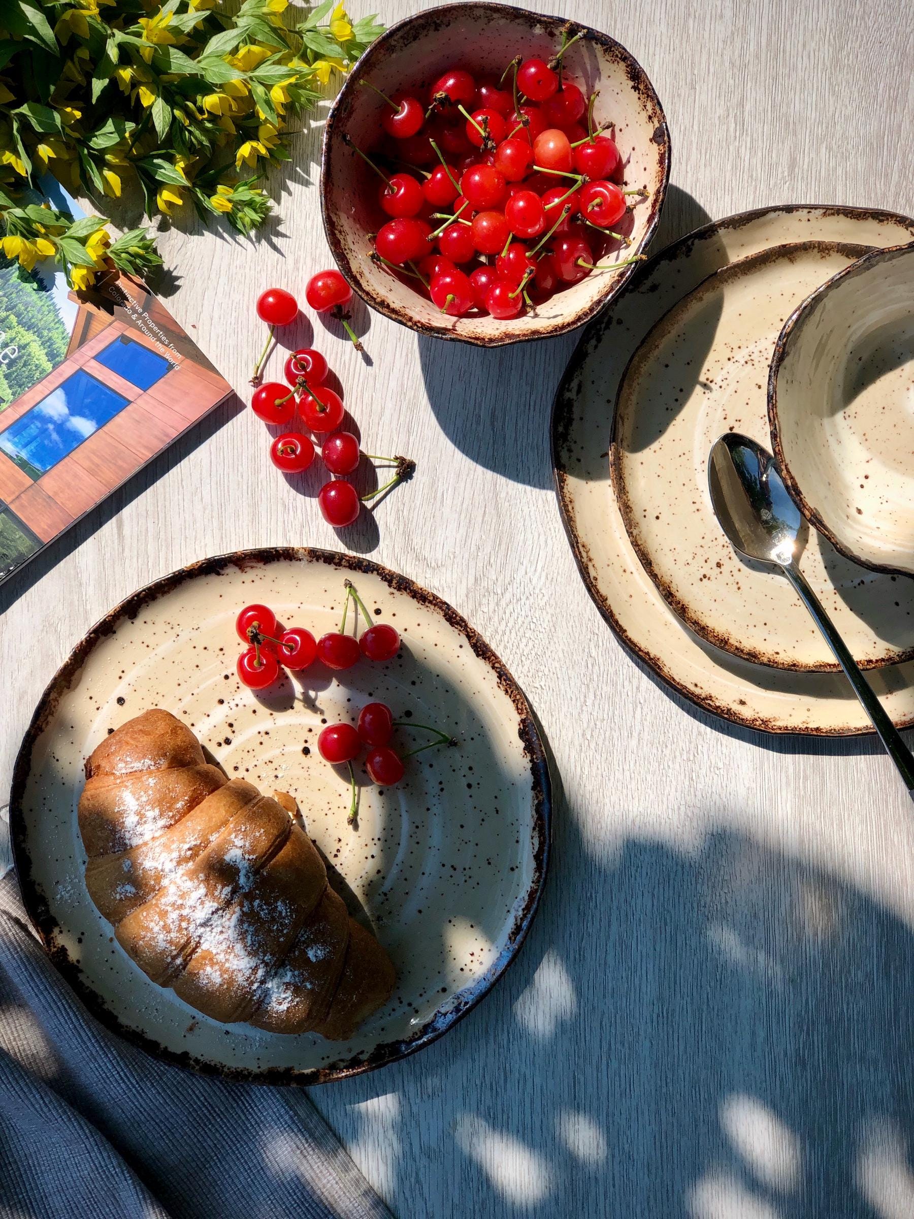 Rustic Dinnerware, Stoneware Dinner Side Snack Plates, Serving Pottery ...