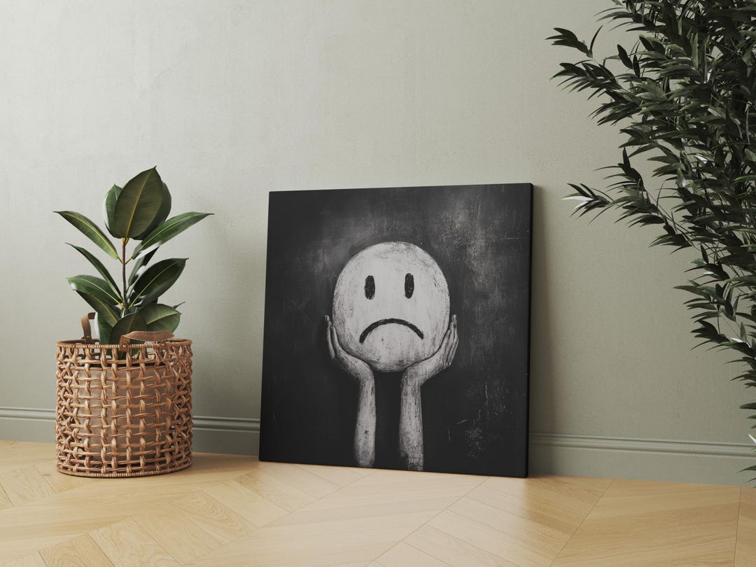 Sad Abstract Patterns E064 - Sad Face Abstract Art Print – Moody Black & White Minimalist ...