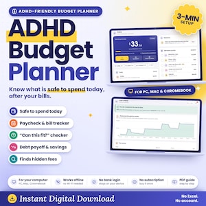 ADHD Budget Planner App, Offline HTML, Safe to Spend, Biweekly Paycheck, Bill, Debt Payoff, Savings, Expense & Spending Tracker, PC and Mac