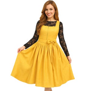 Elegant Yellow Dirndl with Blouse | German Oktoberfest Dress for Women | Alpine Bavarian Folk Costume | Handmade Midi Dress | Dirndl Outfit