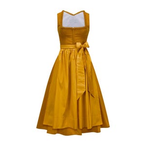Handmade Mustard Yellow Dirndl Dress | Oktoberfest Outfit for Women | German Bavarian Costume | Alpine Midi Dress with Apron | Gift for her