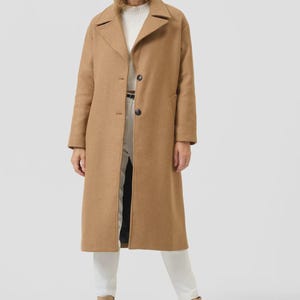 Camel Wool Coat Women – Long Winter Coat with Revers Collar, Elegant Buttoned Overcoat | Gift for her | Gift | Gift for mom