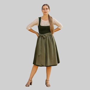 Green Dirndl Dress with Apron | Bavarian Oktoberfest Dress | Traditional German Midi Dirndl Outfit for Women | German Dirndl