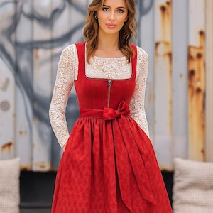 Red Midi Dirndl Dress for Oktoberfest | Vintage-Style Dirndl | German Bavarian Oktoberfest Outfit | Traditional Dirndl Dress | Gift for her
