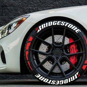 Permanent Tire Lettering Red Stripe Bridgestone Stickers Tire Decals Sticker 1.25&quot; 4Tires