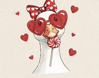 Silly Goose Valentines PNG, Romantic Goose Clipart, Oca di San Valentino, Love Xoxo Png, Design di Oca di tendenza da scaricare digitalmente.