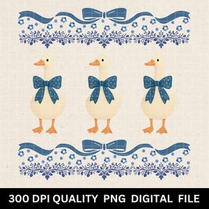 Ganso Vintage PNG: Clipart de Fita Azul Cottagecore (Download Digital)