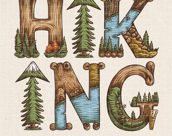 Hiking PNG: Outdoor Adventure Typography (Digital Download)