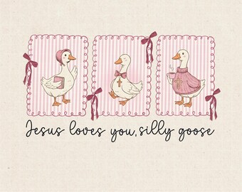 Christian Silly Goose Png, Faith Based Design, Jesus Loving Goose, Christian Goose Clipart for Kids Shirts, Nursery Decor & Faith Gifts.