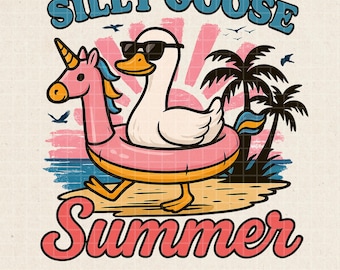 Silly Goose Summer PNG: Retro Beach Goose Clipart (Digital Download)