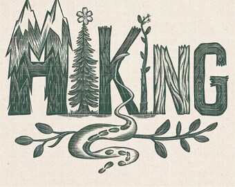 Wandeltypografie, png-bestand: ontwerp bergavontuur (digitale download)