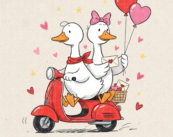 Oche buffe per San Valentino, Clipart romantiche per oche, Coquette d'amore per oche, Sublimazione per oche per San Valentino, Download digitale di design di oche di tendenza.
