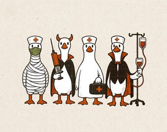 Funny Halloween Goose Nurse PNG: Vintage Sublimation Design (Commercial Use)