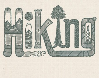 Wandeltypografie, png-bestand: ontwerp bergavontuur (digitale download)