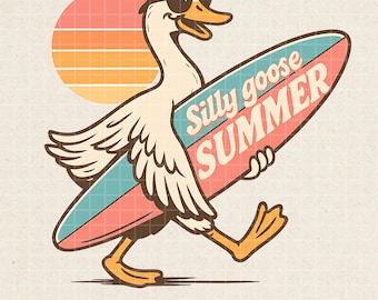 Retro Surfing Goose PNG: Silly Summer Design (Digital Download)